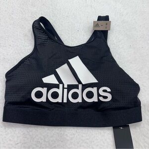 adidas Black and White Logo Mesh Sports Bra